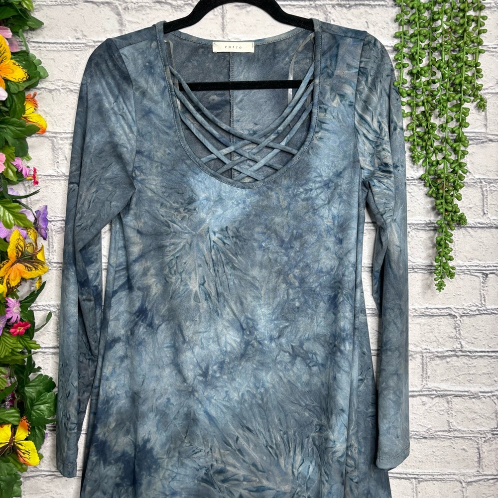 {💙2/$40💙NWOT Entro Long Sleeve Tie Dye Printed Faux Suede Dress Size Small - Picture 7 of 15